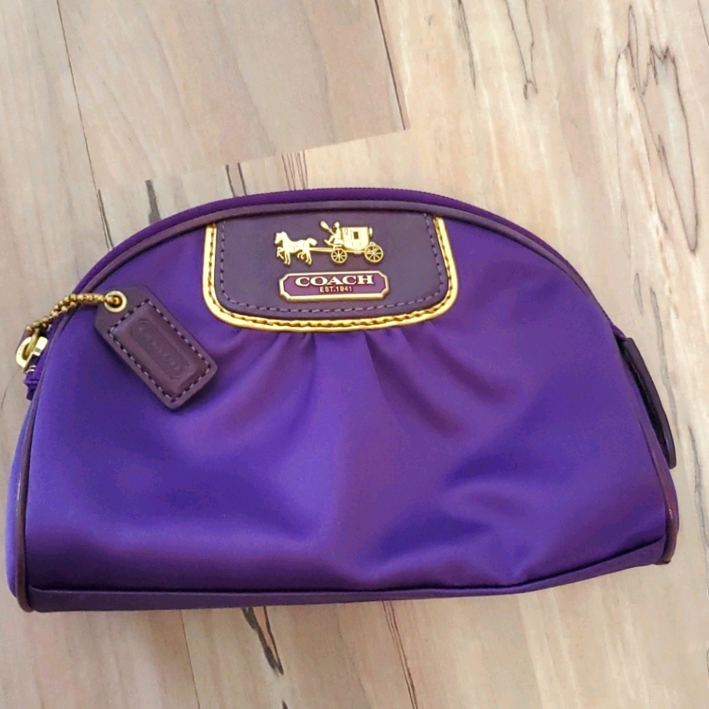 Coach purple satin cosmetic bag